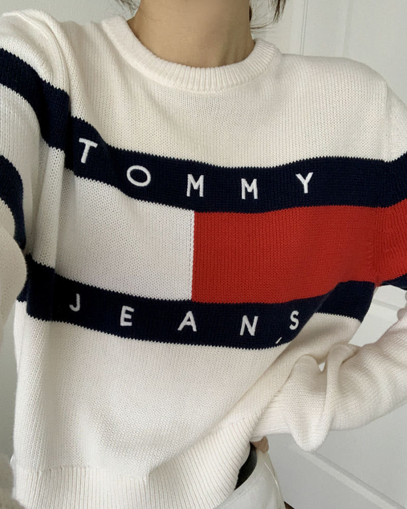 Tommy Hilfiger |Jeans 大LOGO短版針織上衣