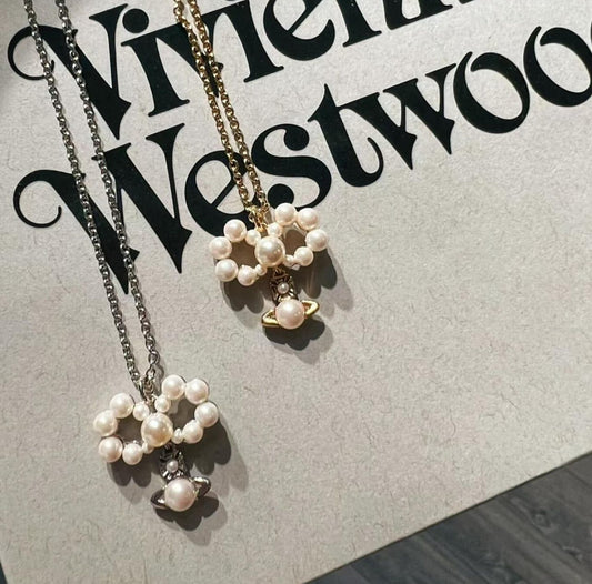 Vivienne Westwood Viviana Pendant Silver Necklace Bow Pearl Necklace