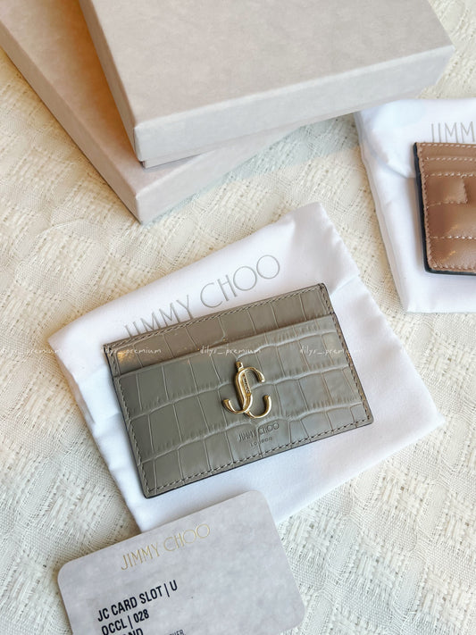 In stock Jimmy Choo genuine leather crocodile embossed card holder